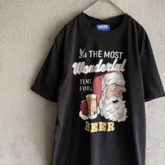 LOWES クリスマス サンタプリント Tシャツ ブラックSサイズ