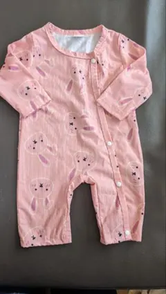 ウサギプリント ピンクロンパース