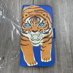 iPhone12 ケース iPhoneケース 手帳型 虎 トラ 青 イラスト