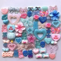 ハンドメイド♡ネイル♡デコパーツ♡水色♡ピンク色青♡ハート、星、花、蝶、羽11