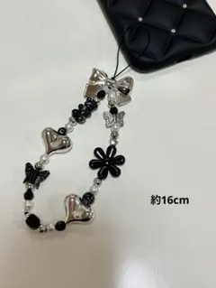 ハンドメイド 携帯ストラップ ビーズストラップ ブラック シルバー 韓国 y2k