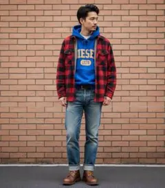 極美品　DIESEL フード付きパーカー 1978 青　Mサイズ