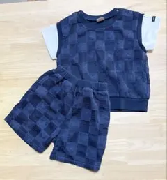 petit main ネイビー チェック柄 セットアップ 90cm