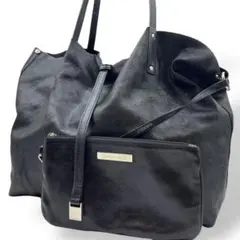ティファニー 2way トートバッグ リバーシブル ポーチ付 レザー ブラック