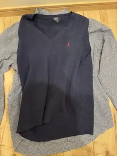 お勧め品！ラルフローレン紺Vネックベスト 170 ユニクロワイシャツMセット