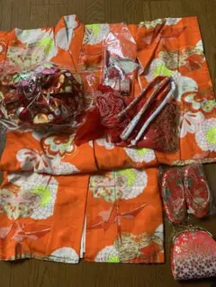 3歳七五三セミアンティークオレンジ着物セット