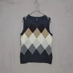GAP♡レディースニットベスト Vネック ラムウール100% アーガイル XXSのサムネイル