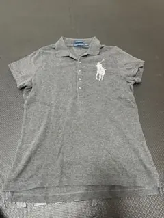 ラルフローレン ポロシャツ ビーズ刺繍 ビッグポニー 半袖 灰 レディース L