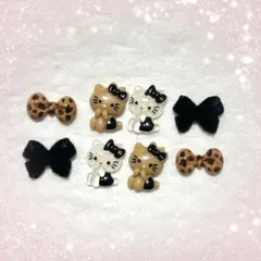 114 秋 ベロア リボン ヒョウ柄 キティ 日焼け ネイルパーツ フロッキー