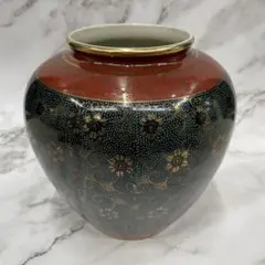 九谷焼　清雅堂造　青粒　色絵秋草図　花瓶　共箱 M R4217 九谷焼 清雅堂造 青粒 色絵秋草図 花瓶 共箱 M R4217 九谷焼 古