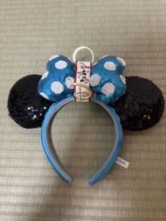 ミニーマウス風カチューシャ 青と黒のドット柄