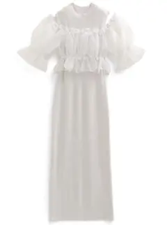 オーガンジートップス×リブニットワンピースセットアップ