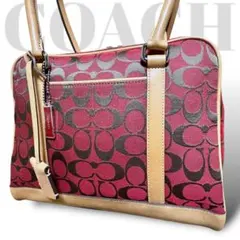 美品　コーチ　ハンドバッグ　シグネチャー　キャンバス　レザー　総柄　肩掛け