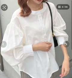 Futier land バルーンスリーブバンドカラーシャツブラウスオフホワイト