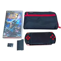 【おまけつき】PSP-3000 ブラック&レッド 動作未確認 モンハン 限定色