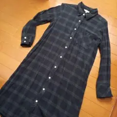 ダークグリーンチェック シャツワンピース　HusHusH