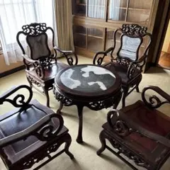 極貴重 唐木家具 ヴィンテージ花梨家具 螺鈿細工 トリプルチェア