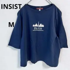 インシスト コットンTシャツ プリントシャツ　ネイビー　半袖カットソー　M　紺