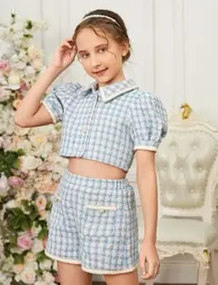 SHEIN Girlsキッズ　格子縞 ジャケット ショートパンツ　130