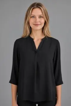 UNIQLO レーヨンスキッパーブラウス 7分袖 ネイビー S