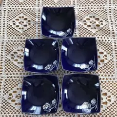 濃い紫色のスクエア型の小鉢5個セット