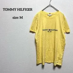 美品 トミーヒルフィガー Tシャツ M カットソー センターロゴ刺繍 イエロー