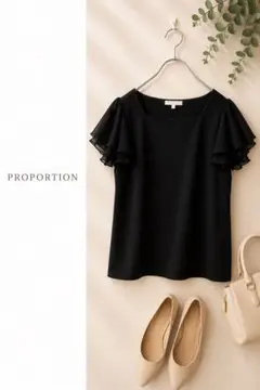 PROPORTION フリルスリーブ カットソー ブラック 半袖 プロポーションのサムネイル