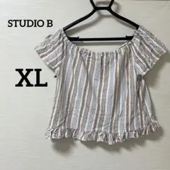 夏物SALE❗️STUDIO B 【XL】ストライプ オフショルダーフリル