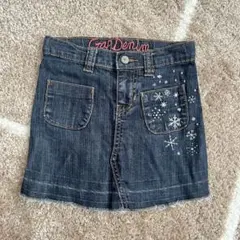 【GAP】 結晶ピンク刺繍入りダークデニムスカート ウエスト調節可能110