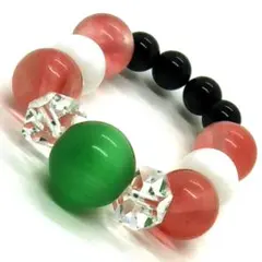 天然石リング☆グリーンキャッツアイ　チェリークォーツ　ホワイトオニキス