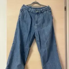 青 ワイドパンツ ゴムウエスト