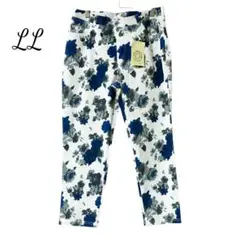 新品✨ビービージーンズ ネイビー 花柄 ホワイト パンツ LL 七分丈