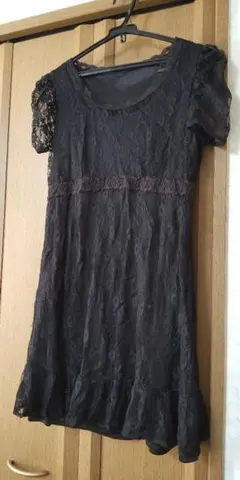 黒　レースミニワンピース ミニワンピ　総レース