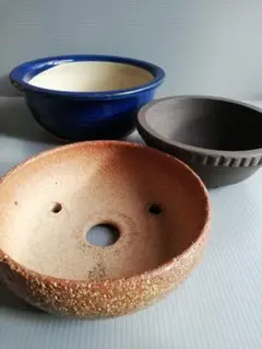 陶器丸形植木鉢　3点セット　　ガーデニング