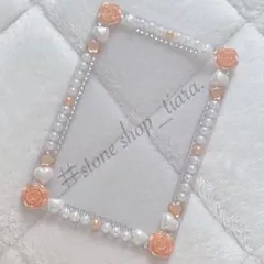 B7【薔薇＊ハート＊ビジュー＊パール】硬質ケース♡デコ♡オレンジ・ホワイト系