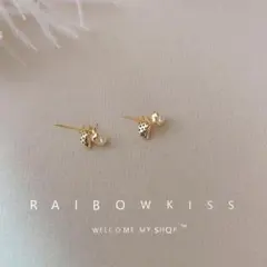 パール リーフ ピアス ゴールド 小ぶり 上品 韓国 きれいめ