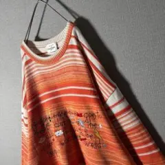 CASTELBAJAC グラデーションニット ボーダー ビッグロゴ刺繍 L〜XL