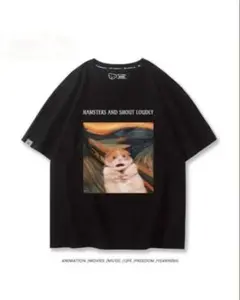 ユニークTシャツ ハムスター 絵画パロディ Lサイズ 黒
