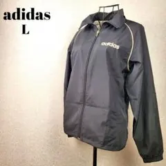 ナイロンジャケット レディース adidas L 黒 刺繍ロゴ 軽量 アウターのサムネイル