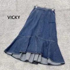 【ビッキー】デニムスカート アシンメトリー スリット ブルー ヴィンテージ
