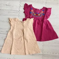 女の子用 Tシャツ　2枚セット 花柄刺繍 ピンク系　100cm 綿　ノースリーブのサムネイル