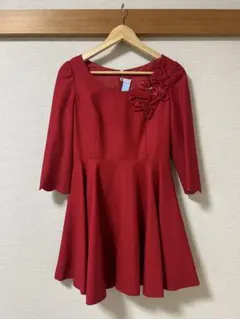 美品シンシアローリー　フレアミニワンピース　リボン　赤　推し活　ライブ　結婚式にのサムネイル