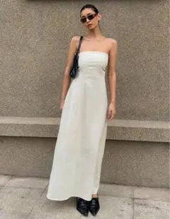 アイボリー ストラップレス マキシドレス