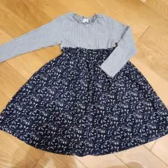 3can4on 長袖花柄ワンピース 120cm グレー/ネイビー