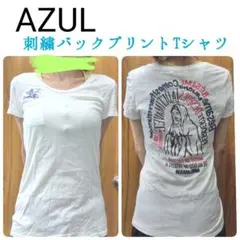 AZUL 刺繍バックプリントTシャツ ホワイト　白　コットン100%のサムネイル