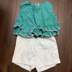 昭和レトロ　セットアップ　緑　花柄　ノースリーブ　トップス　ショートパンツ