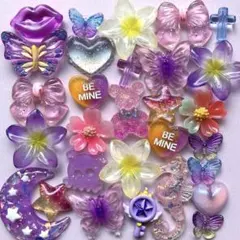 ハンドメイド♡ネイル♡デコパーツ♡パープル♡ホワイト♡ピンクなど♡花、星、蝶78
