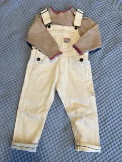 breezeデニムオーバーオール 100 白　ニットセット