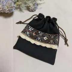 ハンドメイド　インド刺繍 巾着ポーチ ミニポーチ