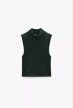 ZARA ハイネック　トップス　グリーン　ノースリーブ　クロップド　シャツ